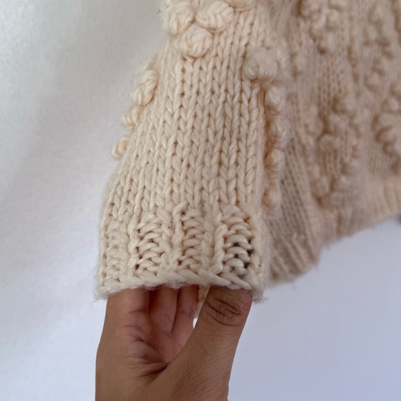 Hand Knit Your Love Cardigan Sweater In Ivory Girl Sz 5/6 - Picture 13 of 14